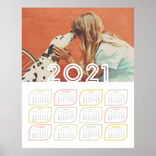 Poster de Calendário Personalizado 2021 Folha Mo
