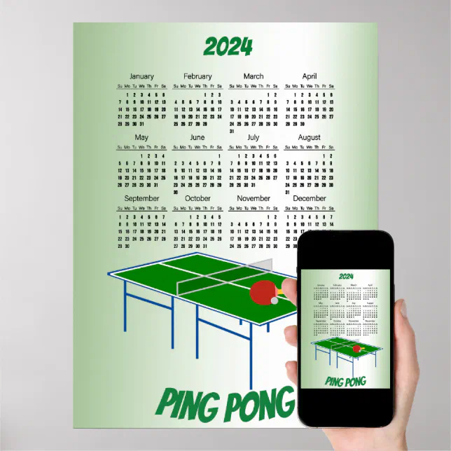 Ping Pong 2024 Calendar Poster, Zazzle