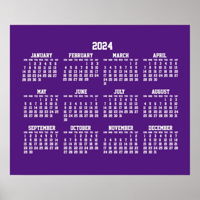 Poster de Calendário Roxo 2024 anual (Frente)