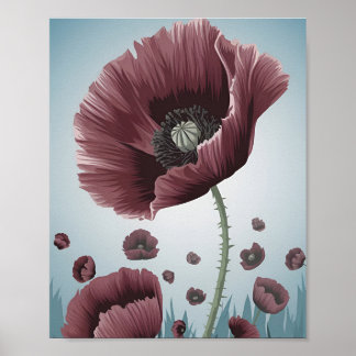 Poster de Campo de Flor Poppy - Vetor Flat Minimal