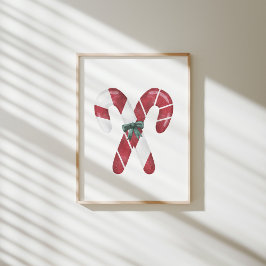 Poster de cana doce de aquarela natalina