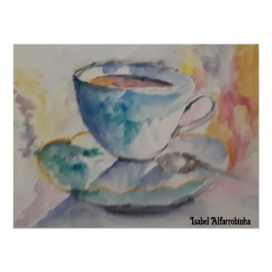 Poster de caneca de café com aquarela