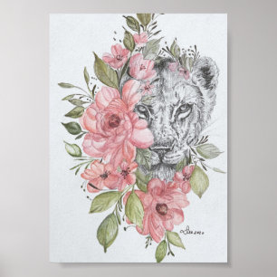 Poster de Canvas de brilho de Premium Lioness (5x
