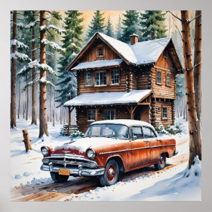 Poster de Carro Antiquado Inverno