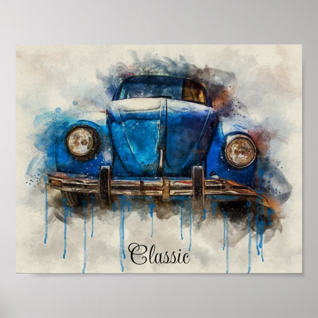 Poster de carro azul clássico (Frente)
