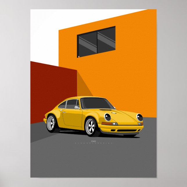 poster de carro clássico amarelo 911 - carro despo (Frente)