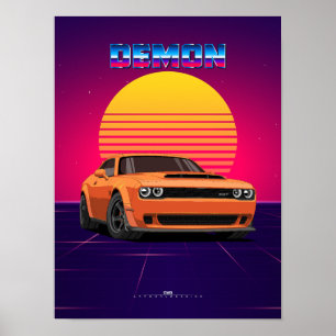 Poster de Carro Muscular Demônio - Estilo de Onda
