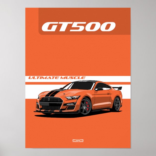 POSTER de Carro Muscular GT500 - Laranja (Frente)