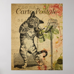 Poster de Cartão-postal francês de Cat e Fiddle 