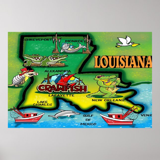 Poster de Cartoon do Estado da Louisiana (Frente)