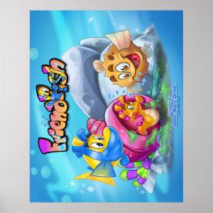 Poster de cartoon fofo de FriendFish com peixe