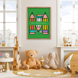 Poster de Cartoon Verde Colorida do Professor