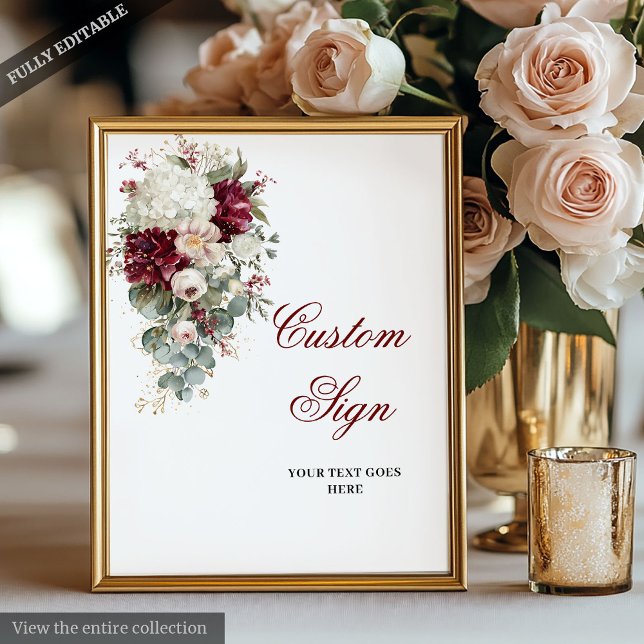 Poster de Casamento Branco Moderno Boho Burgundy (Modern Boho Burgundy White Wedding Custom Poster)