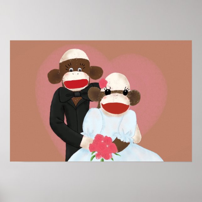 Poster de Casamento com Macaco Sock(Bowty & Violet (Frente)