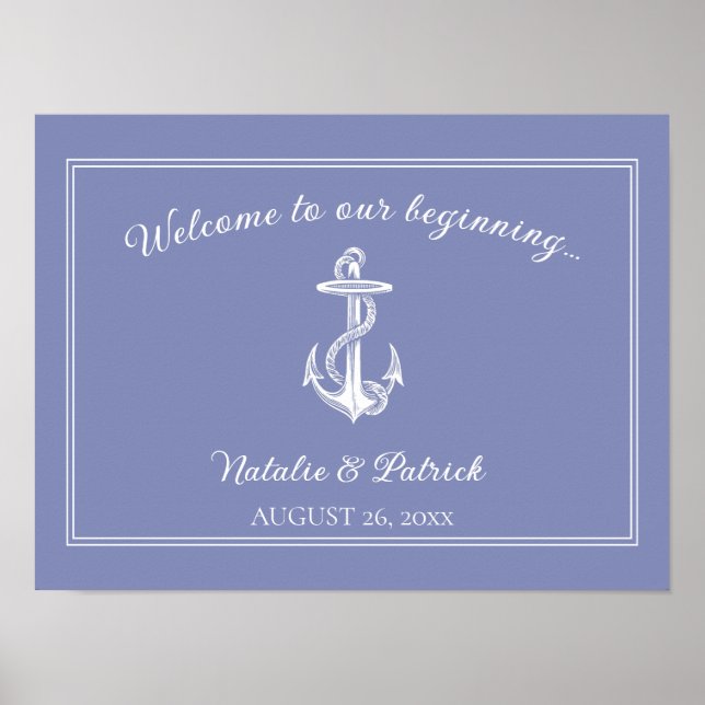 Poster de Casamento de Âncora Náutica Periwinkle (Frente)