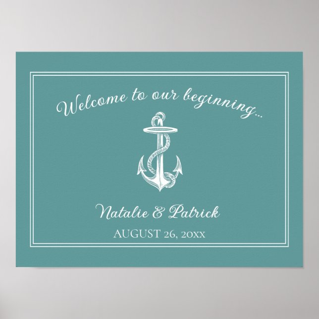 Poster de Casamento de Âncora Náutica Teal (Frente)