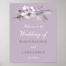 Poster de Casamento de Aquarela Floral Roxo Modern