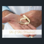 Poster de casamento de fotos e nome personalizado<br><div class="desc">Personalize com seus nomes em um belo casamento de jardins estilada foto com tema amarelo e azul. Sr. e Sra. Wonmagnifico...  O casamento toca na mão de um homem com fita amarela. Homem vestindo camisa azul clara segurando fita amarela pálida. Troque a imagem por sua.</div>