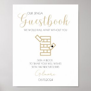 Poster de Casamento de Guestbook Jenga, Dourada Ca