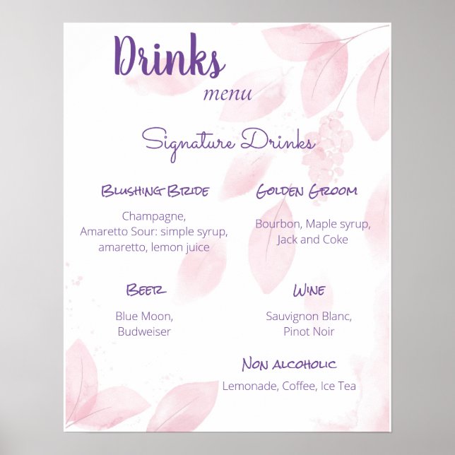 Poster de Casamento do Menu Bebidas (Frente)