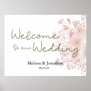 Poster de Casamento Floral Magnolia, Blush Rosa