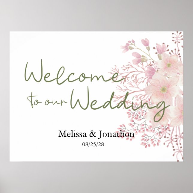 Poster de Casamento Floral Magnolia, Blush Rosa (Frente)