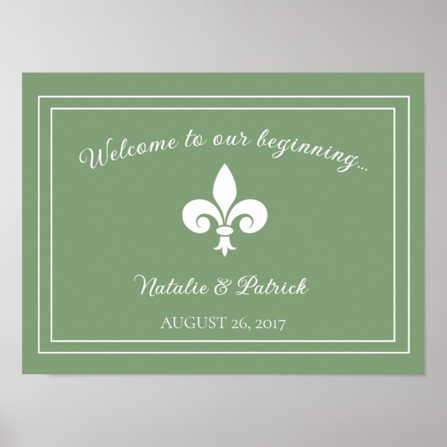 Poster de Casamento Moss Green Fleur de Lis (Frente)