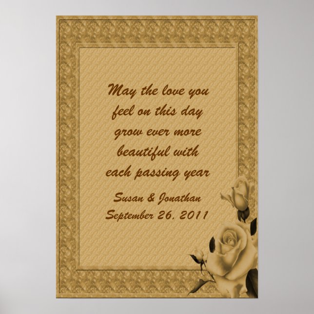 Poster de Casamento Personalizável Floral Dourado  (Frente)