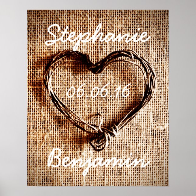 Poster de Casamento Rustic Country Twine Heart Bur (Frente)