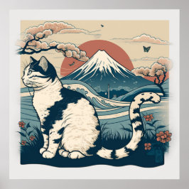 Poster de Cat Art do estilo japonês para os gajos
