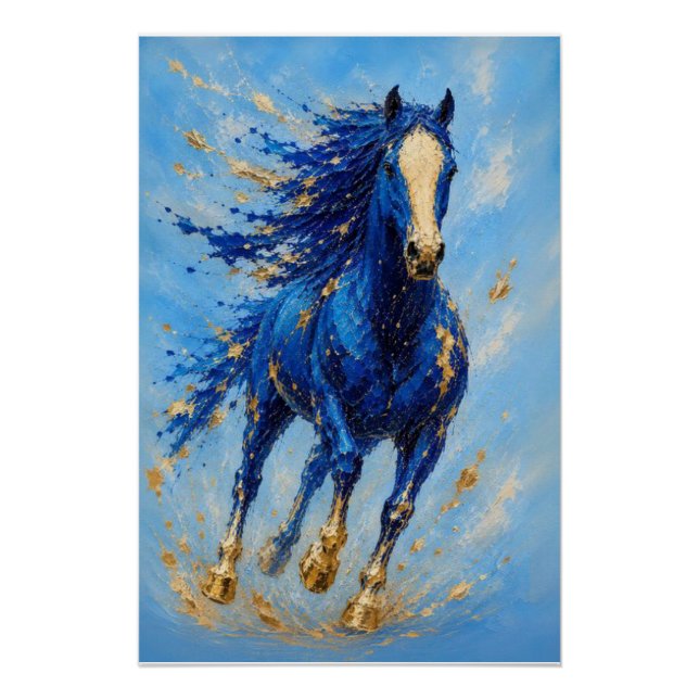 Pôster de Cavalo Dourado Azul Real (Frente)