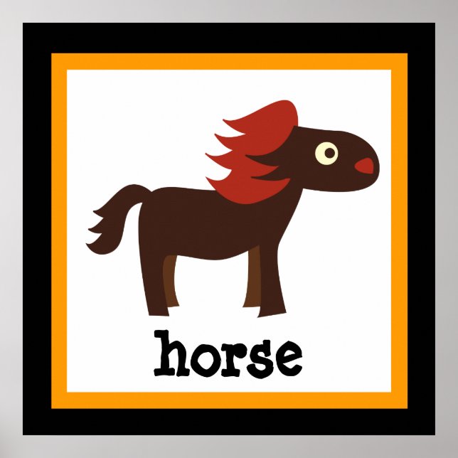 Pôster de Cavalos Fofo Safari Animais Bebê Criança (Frente)