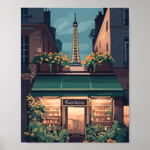 Poster de cena do Café de Paris - Vetor Flat Encan