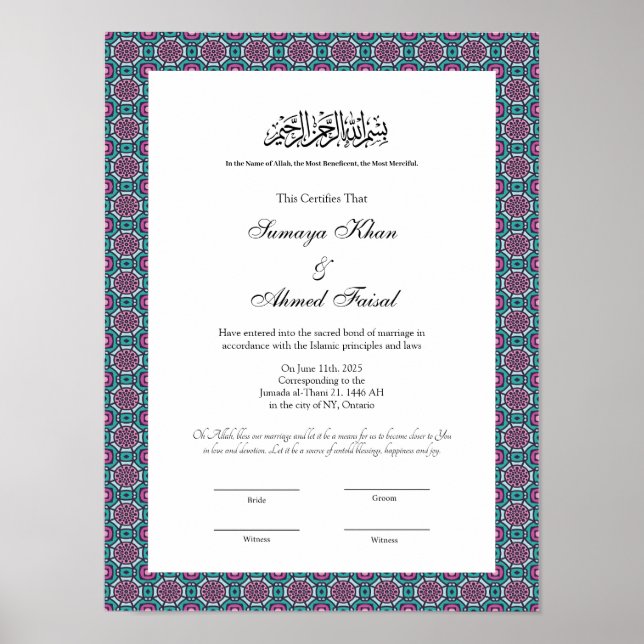 poster de certificado de casamento islâmico (Frente)