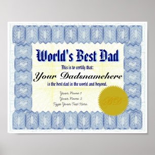Poster de Certificado de Melhor Pai do Mundo