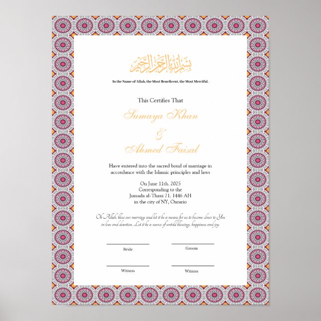 poster de certificado nikkah (Frente)
