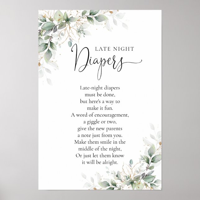 Poster de Chá de fraldas Dourado Eucalyptus (Frente)