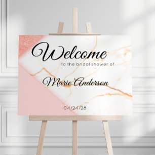 Poster de Chá de mármore rosa moderno e Dourado