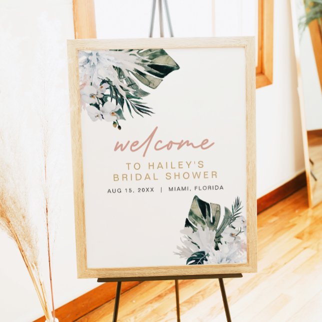 Pôster de Chá de Noiva Tropical Rosa com Palmeira  (Criador carregado)