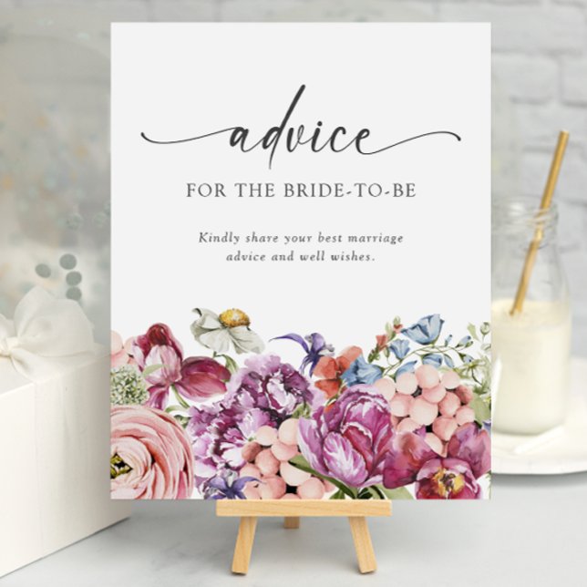 Poster de Chá de panela de aviso (Jewel Tone Wildflower Advice Bridal Shower Poster by Painted Paperie
)