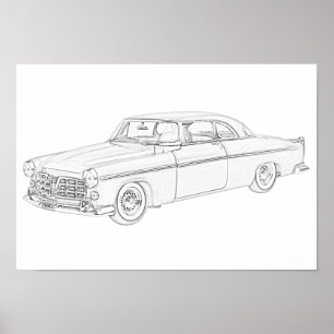 Pôster De Chrysler 300 desenho 1955 de lápis preto e