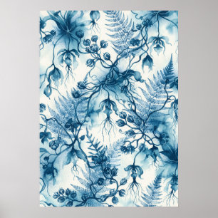 Poster de Cianotipia de Orquídeas Penduradas e Fol