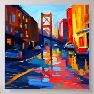 Poster de cidade colorida com ponte