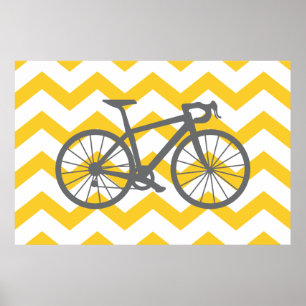 Poster de Cinza Chevron Amarelo