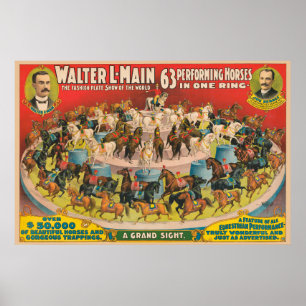 Poster De Circo De 63 Cavalos Executantes Num Anel