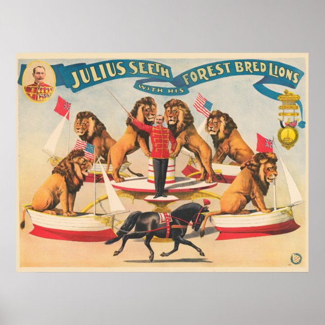 Poster De Circo De Julius Seeth Com Seus Leões (Frente)