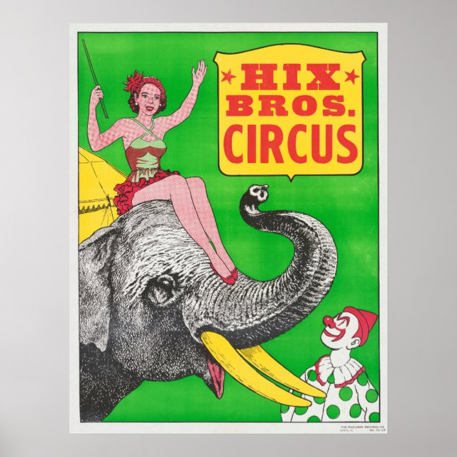 Poster de Circo Mostrando A Uma Mulher Um Elefante (Frente)