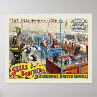 Poster de Circo Mostrando Animais Selvagens Em Gai