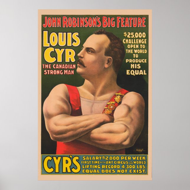 Poster de Circo Mostrando Louis Cyr Com Braços Cru (Frente)