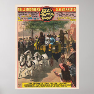 Poster De Circo Vintage De Um Treinador De Macacos